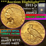 1911-p Gold Indian Quarter Eagle $2 1/2 Graded Select Unc by USCG