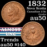 1832 Nova Scotia Canadian halfpenny 1/2c Grades AU, Almost Unc