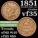 1851 Braided Hair Half Cent 1/2c Grades vf++