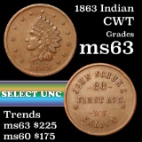 1863 Indian Civil War Token 1c Grades Select Unc (fc)