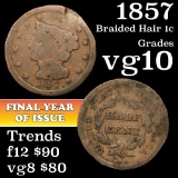 1857 Braided Hair Half Cent 1/2c Grades vg+