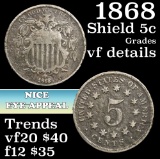 1868 Shield Nickel 5c Grades vf details