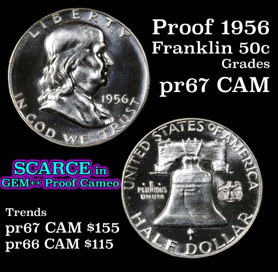 Proof 1956 Franklin Half Dollar 50c Grades GEM++ Proof Cameo