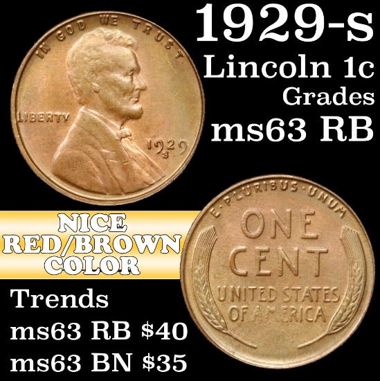 1929-s Lincoln Cent 1c Grades Select Unc RB