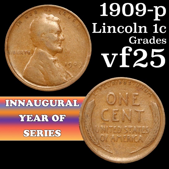 1909-p Lincoln Cent 1c Grades vf+