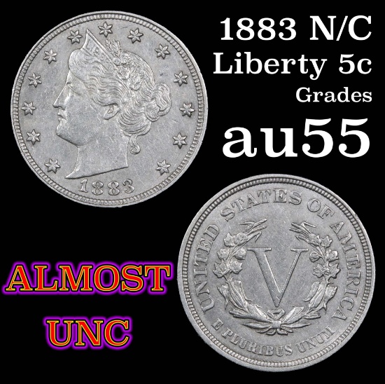 1883 n/c Liberty Nickel 5c Grades Choice AU