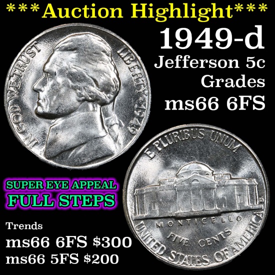 1949-d Jefferson Nickel 5c Grades GEM+ 6fs (fc)