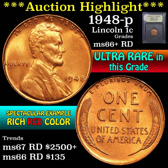 ***Auction Highlight*** 1948-p Lincoln Cent 1c Graded GEM++ RD By USCG (fc)