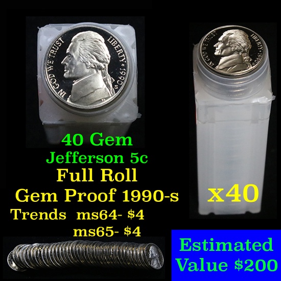 ***Auction Highlight*** Proof roll 1990-s Jefferson Nickels 5c, 40 pc roll (fc)