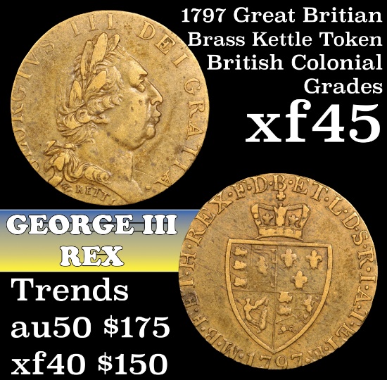 1797 Great Britian Brass Kettle Token Grades xf+