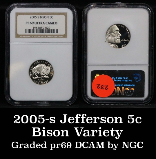 NGC 2005-s Bison Jefferson Nickel 5c Graded pr69 DCAM by NGC