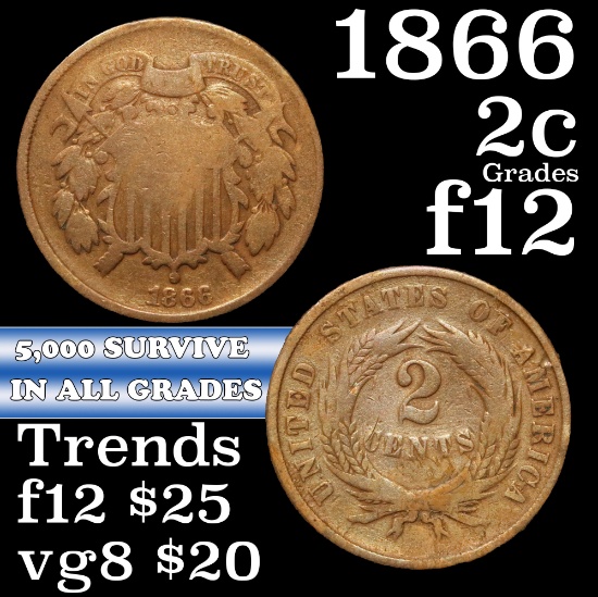 1866 Two Cent Piece 2c Grades f, fine