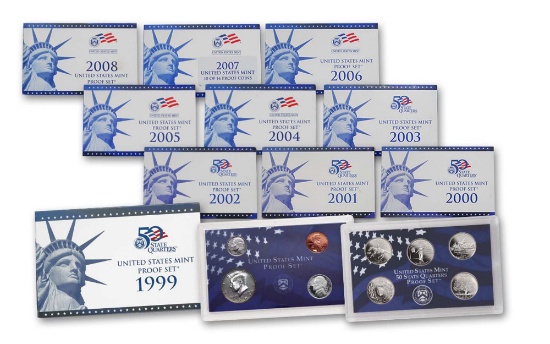 1999-2008 FULL Blue Box State Quarters Proof Sets Proof Set