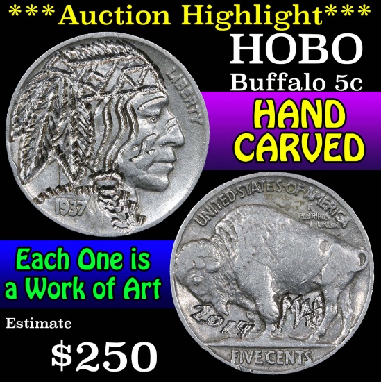 Hobo Buffalo Nickel 5c Grades Hand Carved (fc)