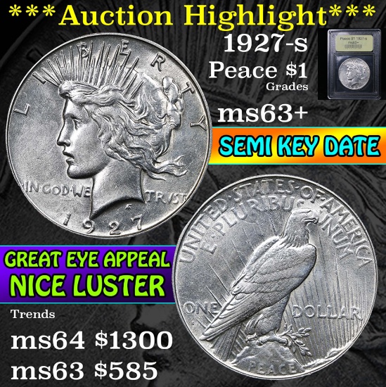 ***Auction Highlight*** 1927-s Peace Dollar $1 Graded Select+ Unc By USCG (fc)