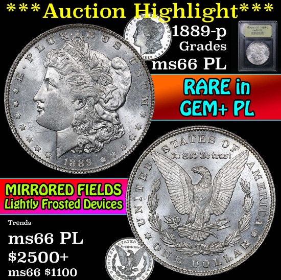***Auction Highlight*** 1889-p Morgan Dollar $1 Graded GEM+ UNC PL By USCG (fc)