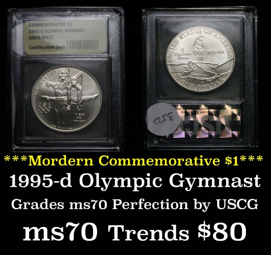 1995-d Olympics Gymnastics Modern Commem Dollar $1 Graded ms70, Perfection by USCG