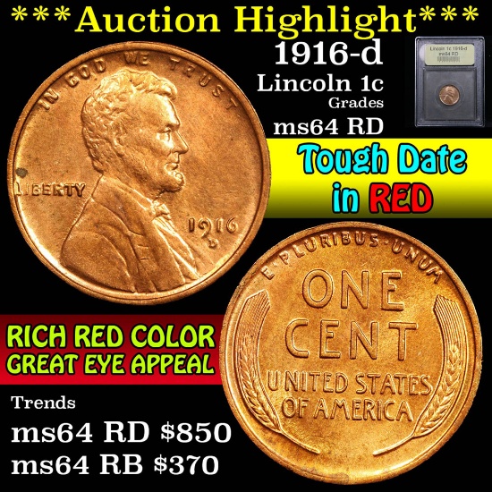 ***Auction Highlight*** 1916-d Lincoln Cent 1c Graded Choice Unc RD By USCG (fc)