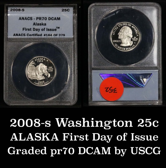 ANACS 2008-s Alaska First Day of Issue Washington Quarter 25c Graded pr70 DCAM by ANACS