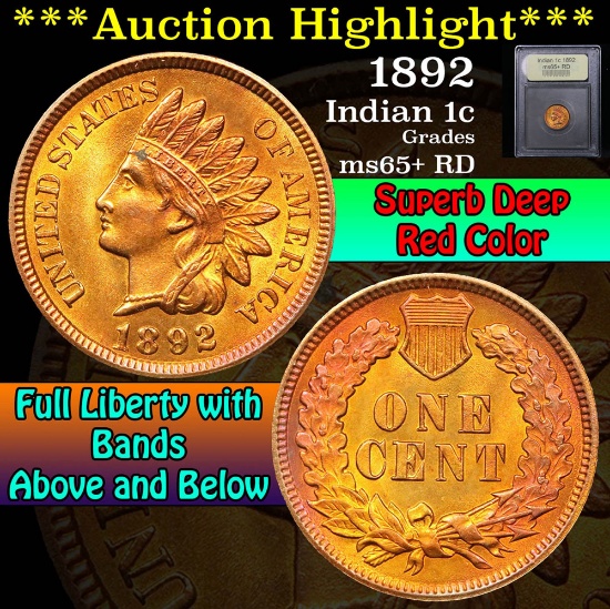 ***Auction Highlight*** 1892 Indian Cent 1c Graded Gem+ Unc RD By USCG (fc)