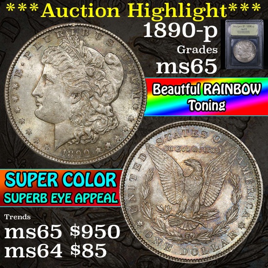 ***Auction Highlight*** 1890-p Rainbow Toned Morgan Dollar $1 Graded GEM Unc By USCG (fc)