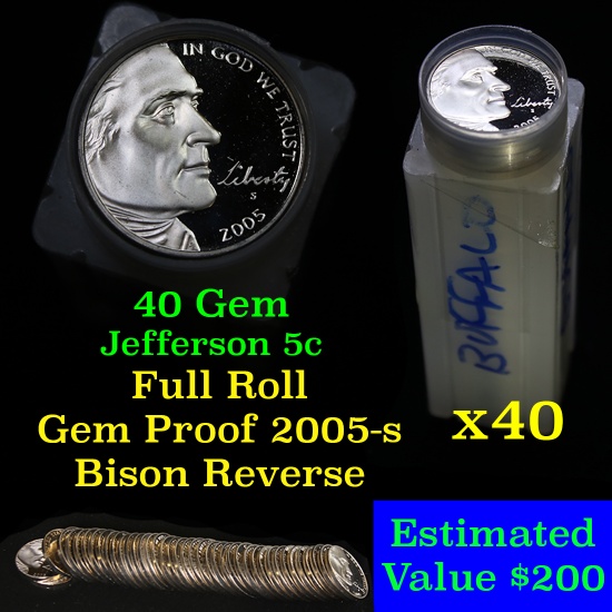 ***Auction Highlight*** Proof roll 2005-s Bison reverse Jefferson Nickels 5c, 40 pc roll (fc)