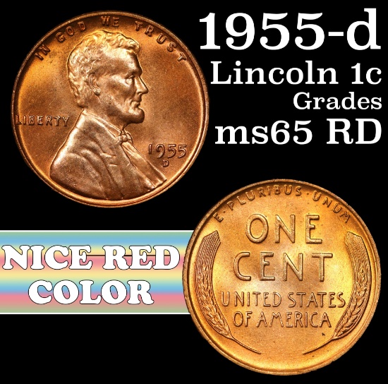 1955-s Lincoln Cent 1c Grades GEM Unc RD