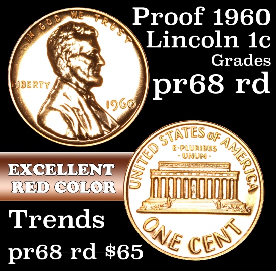 Proof 1960 Lincoln Cent 1c Grades Gem++ Proof Red