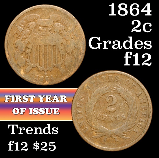 1864 Two Cent Piece 2c Grades f, fine
