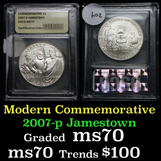 2007-p Jamestown Uncirculated Commem Silver Dollar Modern Commem Dollar $1 Graded ms70, Perfection b