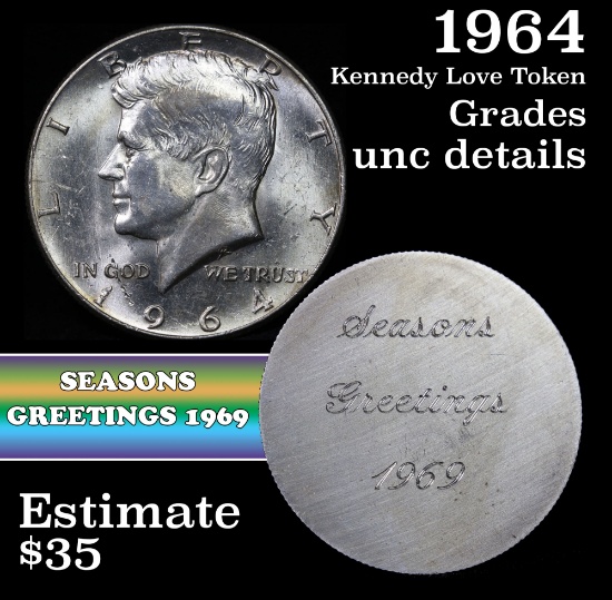 1964 Kennedy Half dollar Love Token 50c Grades Unc Details