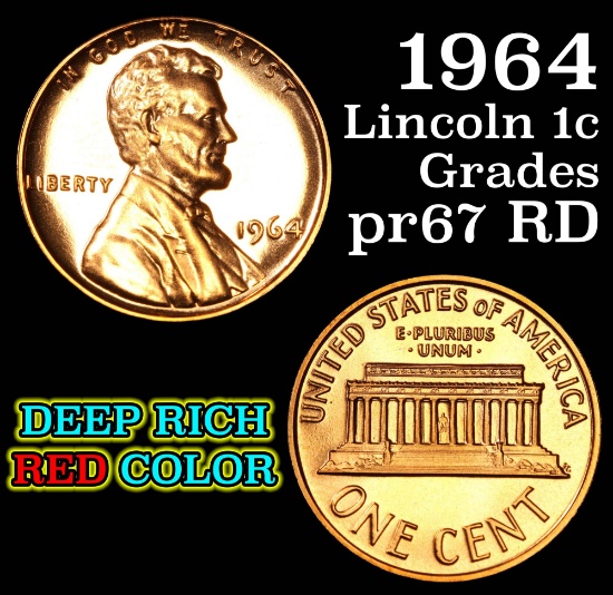 1964 Lincoln Cent 1c Grades Gem++ Proof Red