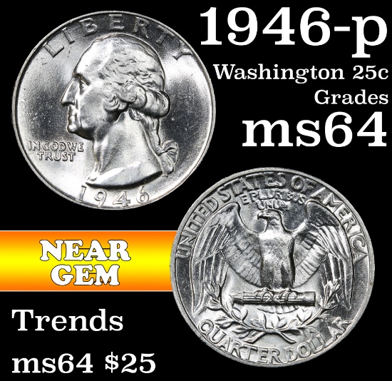 1946-p Washington Quarter 25c Grades Choice Unc