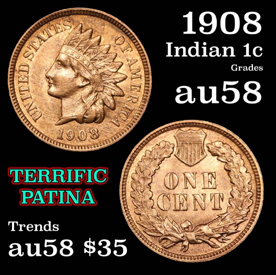 1908 Indian Cent 1c Grades Choice Unc RD