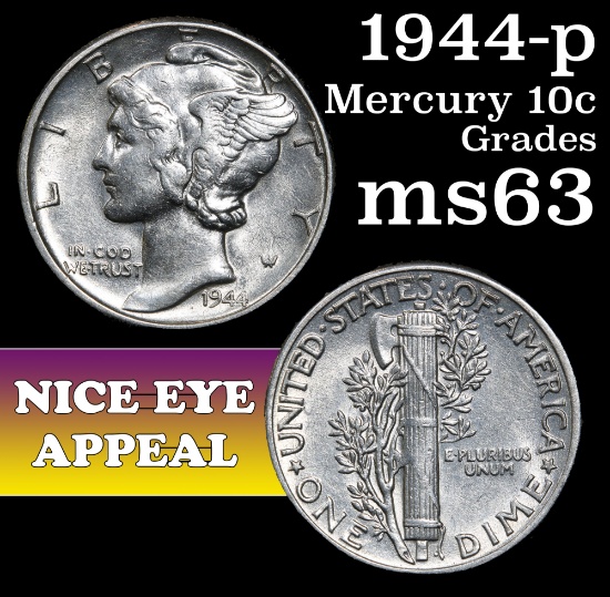 1944-p Mercury Dime 10c Grades Select Unc