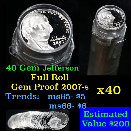 Proof 2007-s Jefferson nickel 5c roll, 40 pieces