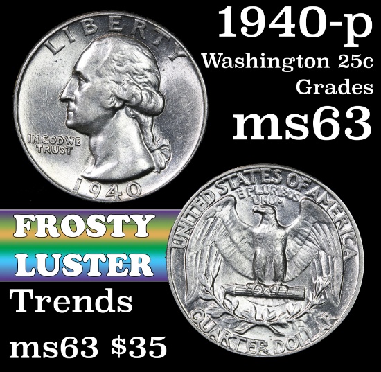 1940-p Washington Quarter 25c Grades Select Unc