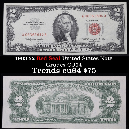 1963 $2 Red Seal United States Note Grades Choice CU