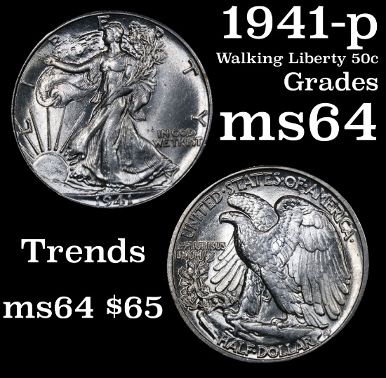 1941-p Walking Liberty Half Dollar 50c Grades Choice Unc