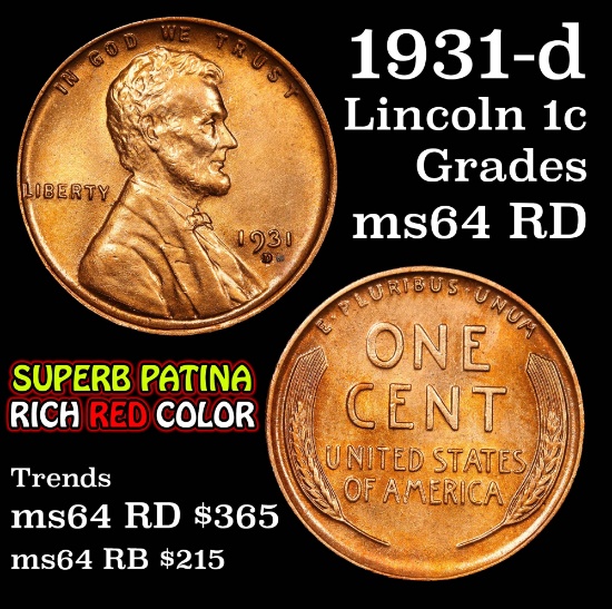 1931-d Lincoln Cent 1c Grades Choice Unc RD (fc)