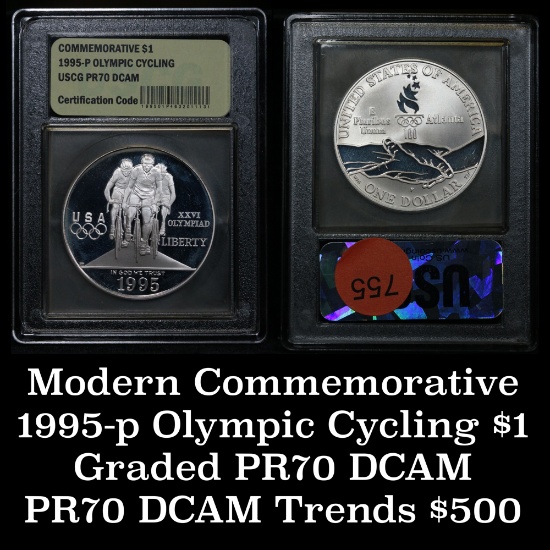1995-p Olympic Cycling Proof  Modern Commem Dollar $1 Grades GEM++ Proof Deep Cameo