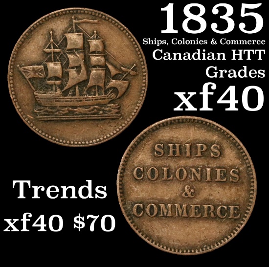 1835 Ships, Colonies & Commerce Canadian HTT 1c Grades xf