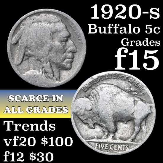 1920-s Buffalo Nickel 5c Grades f+