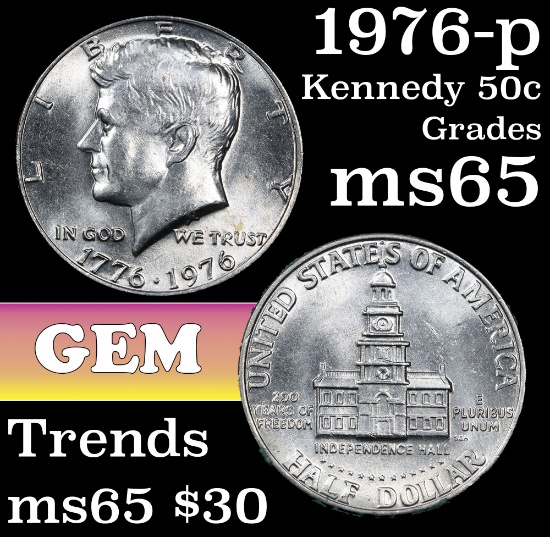 1976-p Kennedy Half Dollar 50c Grades GEM Unc