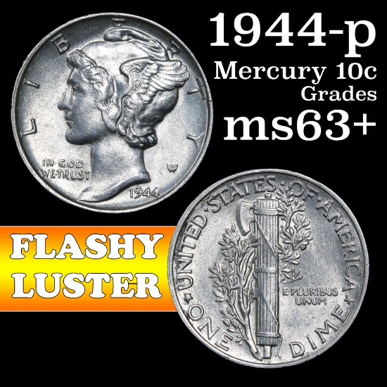1944-p Mercury Dime 10c Grades Select+ Unc