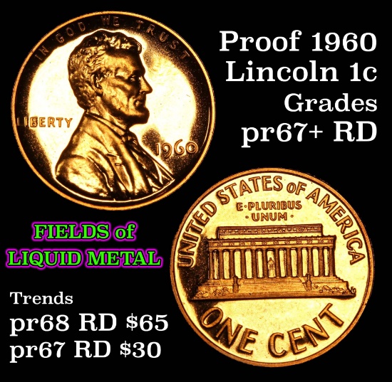 1960 Lincoln Cent 1c Grades Proof Gem++ Red