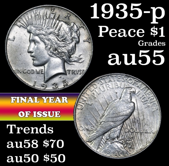 1935-p Peace Dollar $1 Grades Choice AU