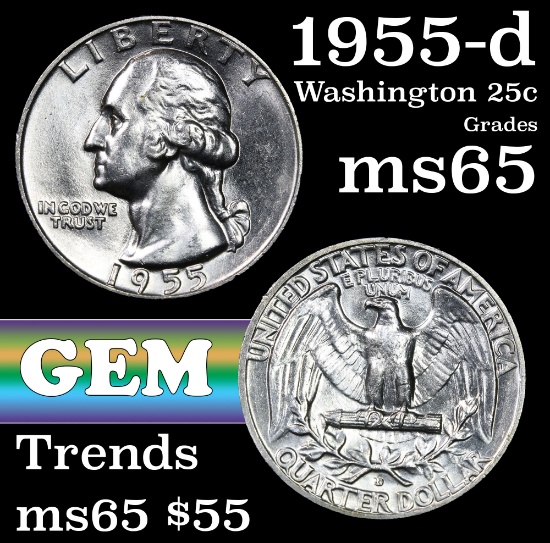 1955-d Washington Quarter 25c Grades GEM Unc