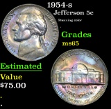 1954-s Stunning color . Jefferson Nickel 5c Grades GEM Unc