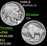 1919-d . . Buffalo Nickel 5c Grades f+
